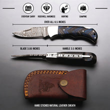 Load image into Gallery viewer, Personalized Folding knife Custom Handmade Damascus Pocket Knife Camp Knife USA Groomsmen Gift Personalized Gift Anniversary Gift for Him