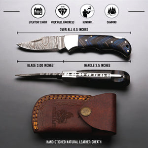 Personalized Folding knife Custom Handmade Damascus Pocket Knife Camp Knife USA Groomsmen Gift Personalized Gift Anniversary Gift for Him