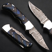 Load image into Gallery viewer, Personalized Folding knife Custom Handmade Damascus Pocket Knife Camp Knife USA Groomsmen Gift Personalized Gift Anniversary Gift for Him