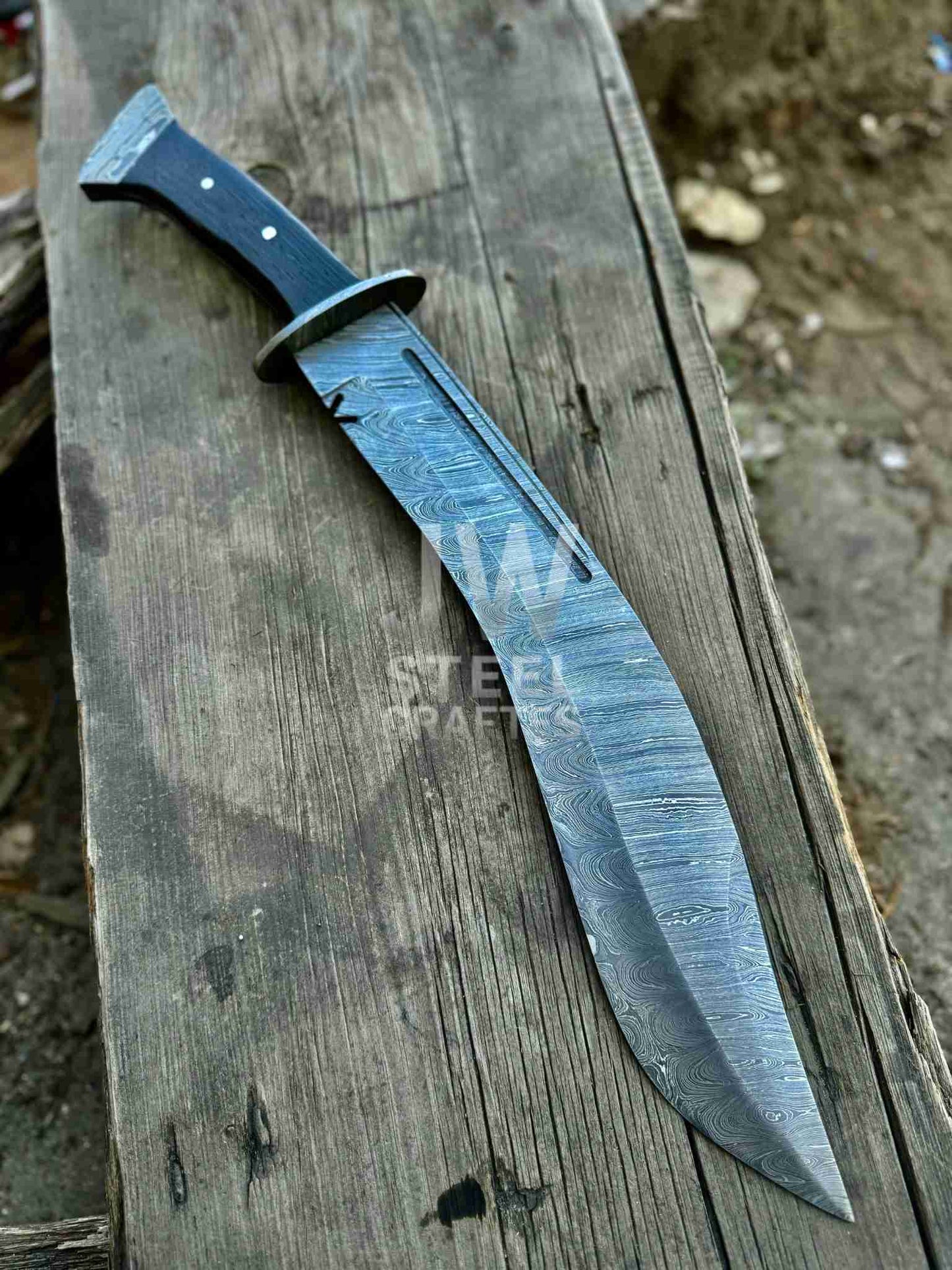 Handmade Damascus Steel Bowie Hunting Knife – Custom Forged Blade with Micarta Handle