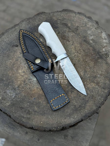 Handmade Damascus Hunting Knife with Handle Variations & Leather Sheath