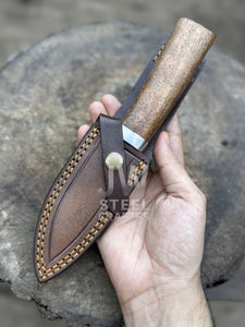 Handmade Damascus Hunting Knife with Handle Variations & Leather Sheath