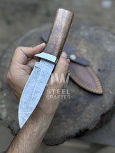 Load image into Gallery viewer, Handmade Damascus Hunting Knife with Handle Variations &amp; Leather Sheath