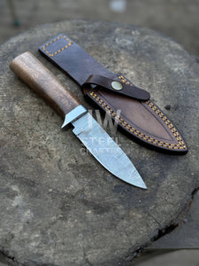 Handmade Damascus Hunting Knife with Handle Variations & Leather Sheath