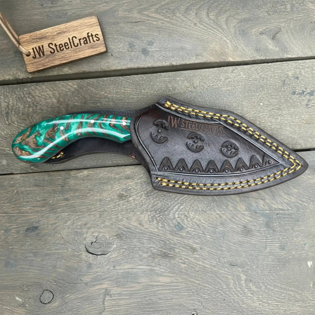 Handmade Skinner Knife with Green Pinecone Resin Handle
