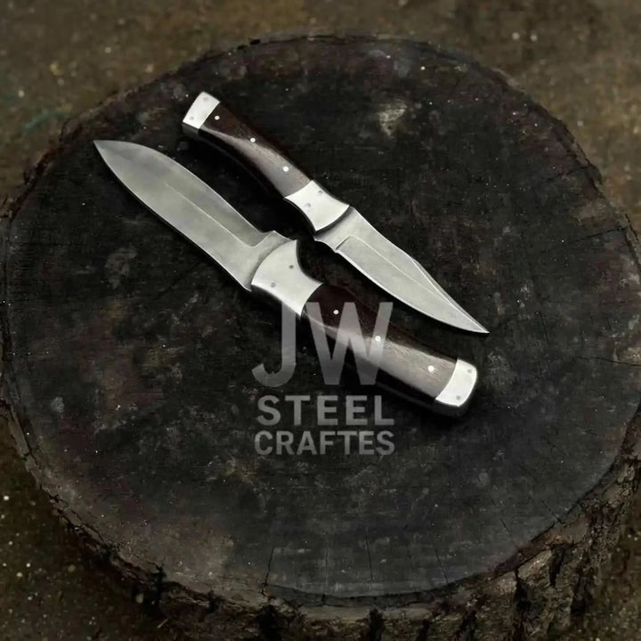 3-Piece High Carbon Steel Kitchen Knife Set Cleaver, Chef &amp; Paring Knife with Dark Rosewood Handles &amp; Leather Sheaths