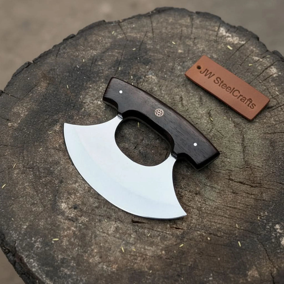 Mezzaluna Style Ulu Knife 9.5" Handmade Wenge Wood Stainless Steel Blade