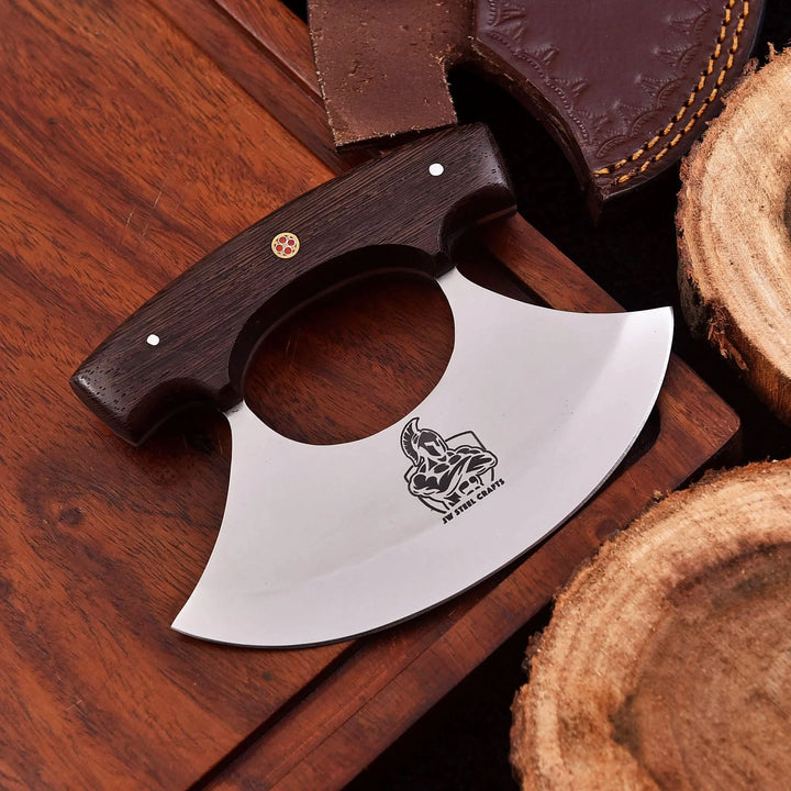 Mezzaluna Style Ulu Knife 9.5" Handmade Wenge Wood Stainless Steel Blade