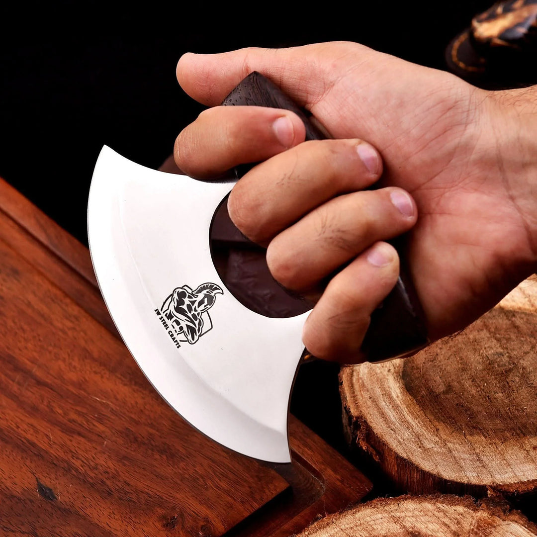 Mezzaluna Style Ulu Knife 9.5" Handmade Wenge Wood Stainless Steel Blade