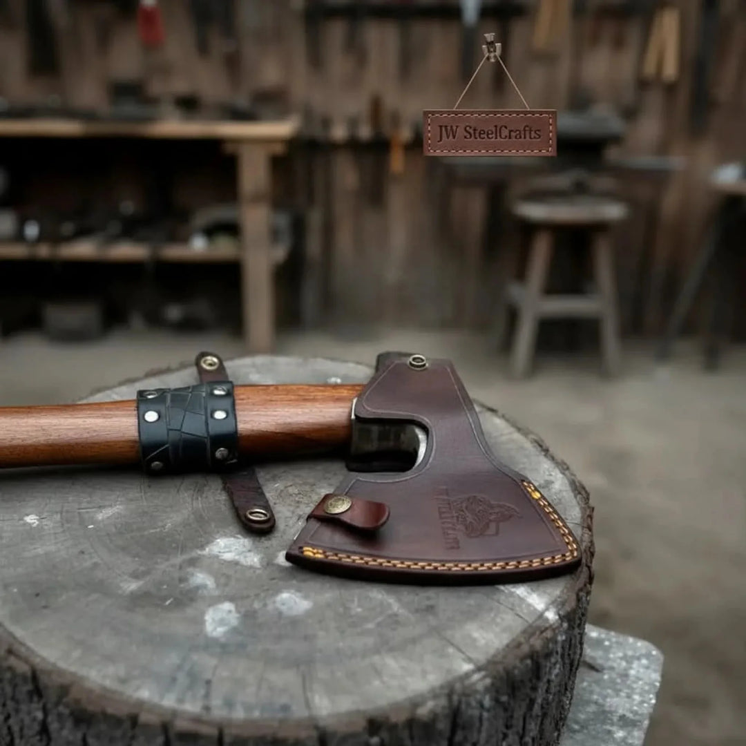 Viking Axe with Leather Wrapped Handle &amp; Engraved Head – JW SteelCrafts