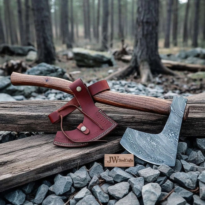 Hand-forged Damascus Bearded Axe for Bushcraft &amp; Trail Work