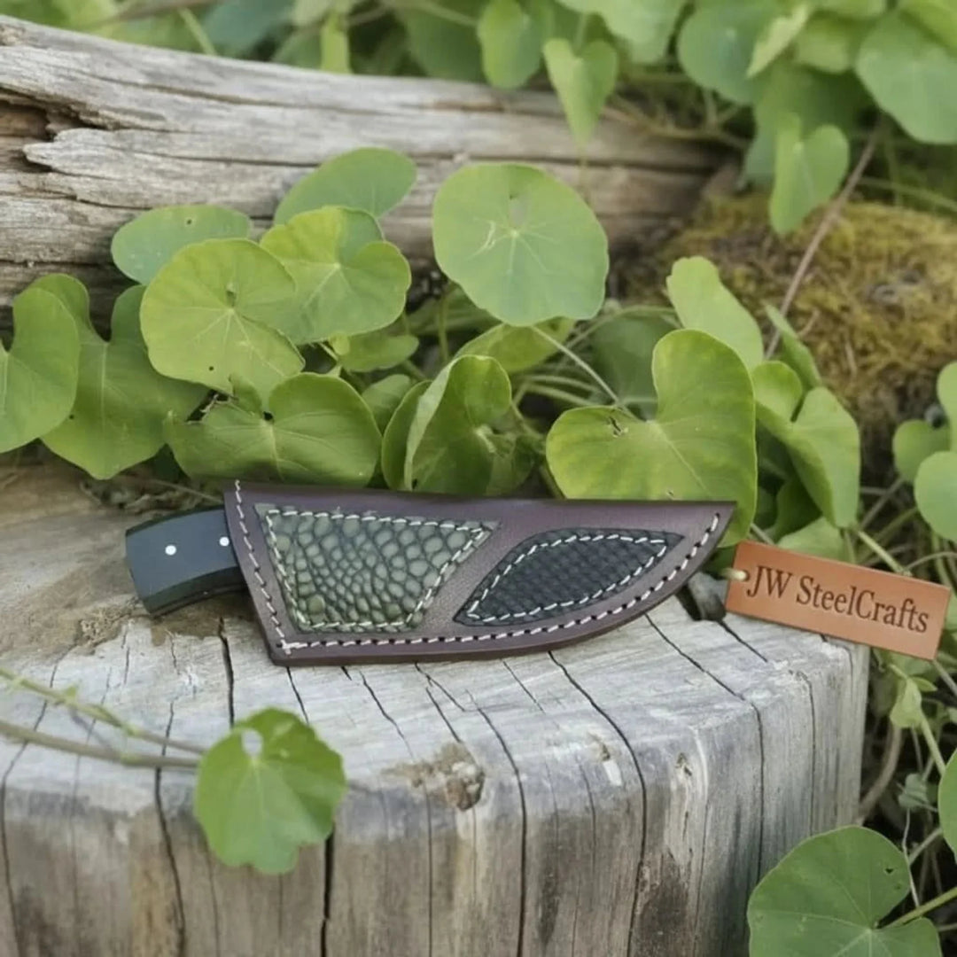 Damascus Skinner Knife Green Black Micarta Handle 3 Inch Blade