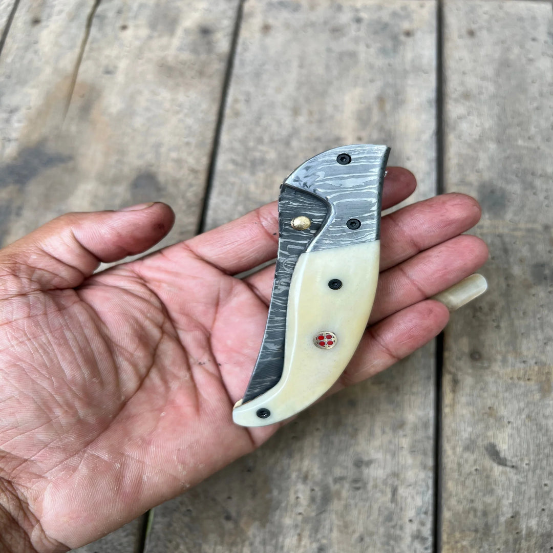 Frontrunner Camel Bone folding knife with Leather Sheath