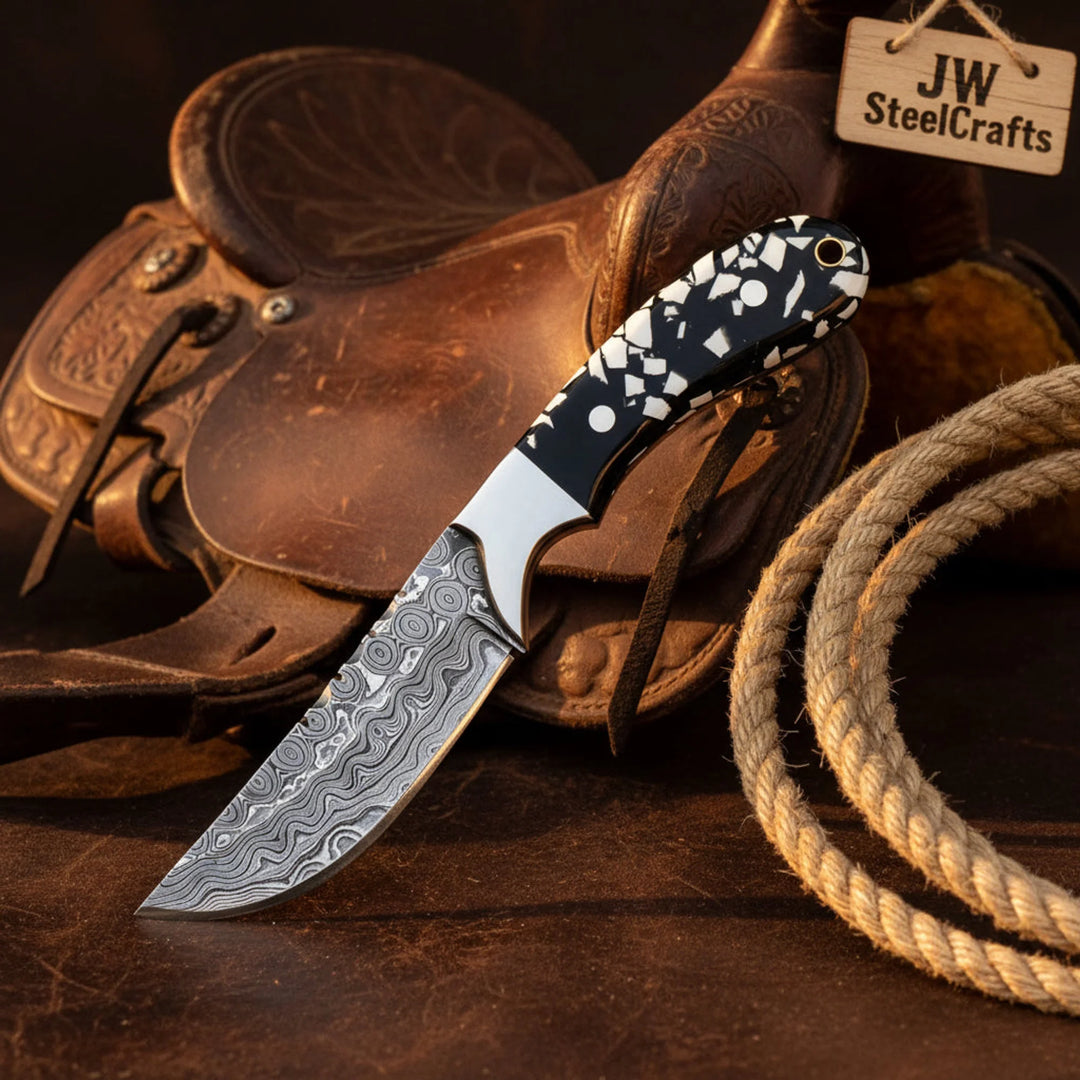 Buckhorn Trail Tracker Knife 10" Premium Hammered Damascus Stag Antler