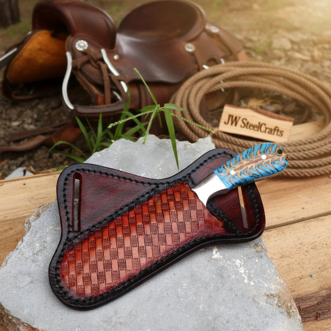 Handmade Azure Peak Skinner Knife with turquoise vein resin handle