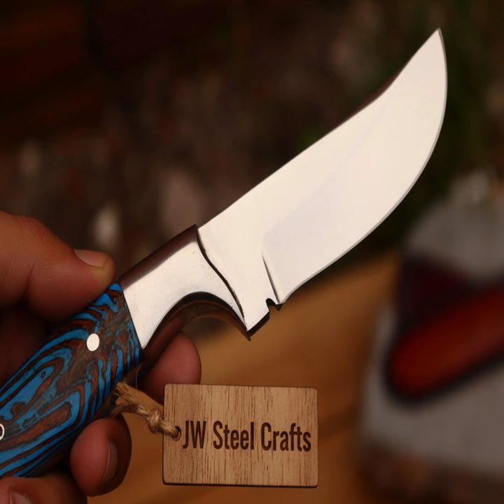 Handmade Azure Peak Skinner Knife with turquoise vein resin handle
