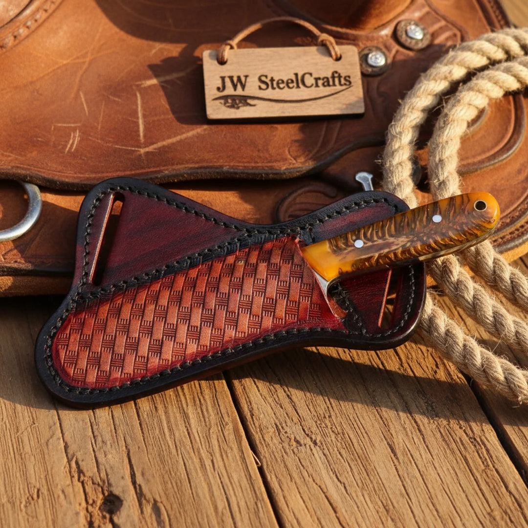 Rosewood Trail Skinner Knife 8" Handmade Damascus Reddish-Brown Wood Handle
