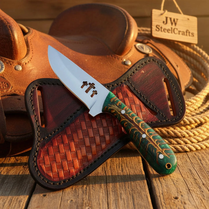 Emerald Ridge Skinner Knife 7" Handmade Green Resin Damascus Blade