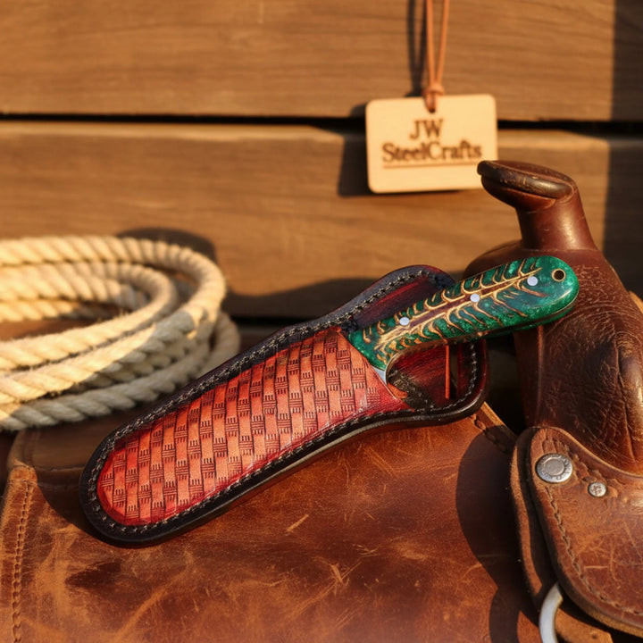 Emerald Ridge Skinner Knife 7" Handmade Green Resin Damascus Blade