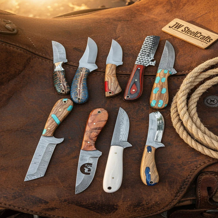 Ranchland Blade Collection Handmade Set of 8 Damascus Steel Knives