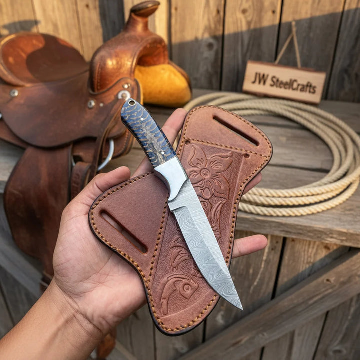 Darkline Ridge Skinner Knife 9" Handmade Damascus Dark Handle - JW Steelcrafts