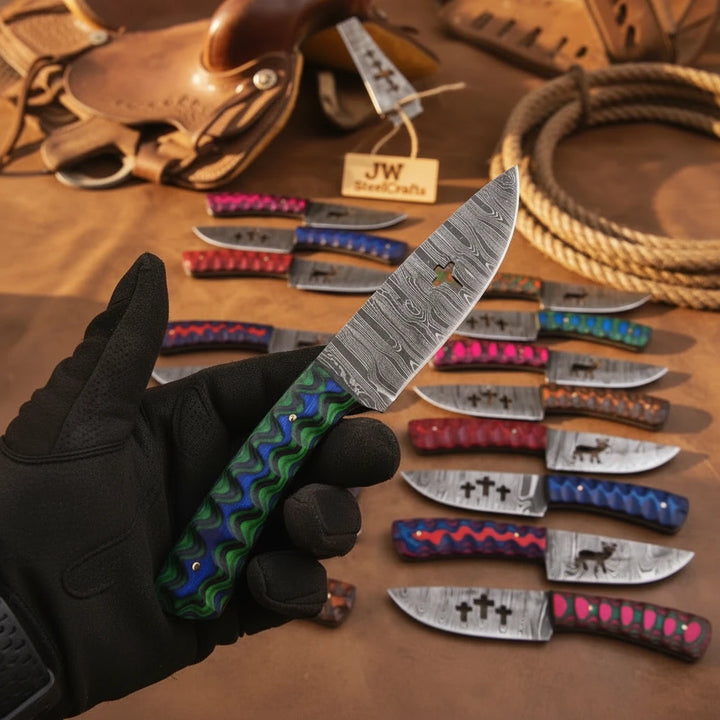 Trailrider Cowboy Blade 7" Handmade Damascus Multicolor Resin Handle