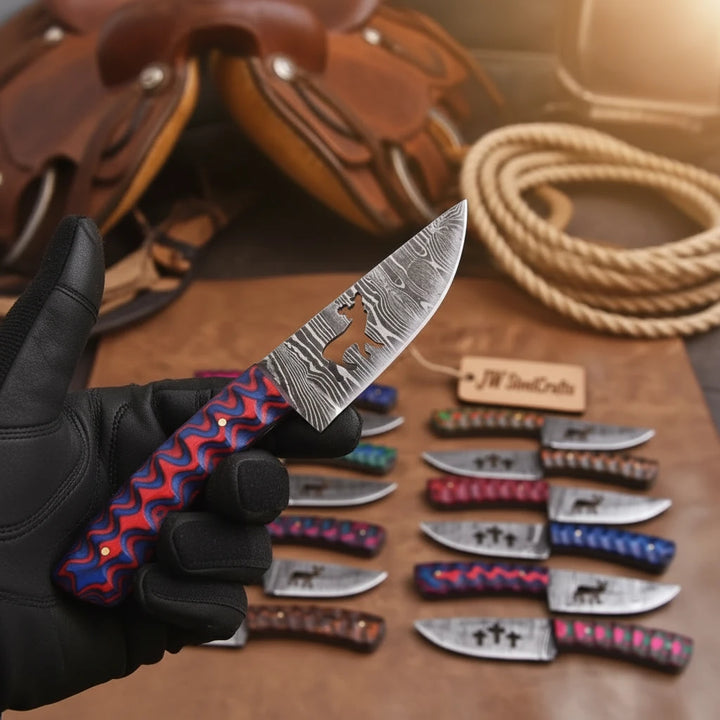 Trailrider Cowboy Blade 7" Handmade Damascus Multicolor Resin Handle