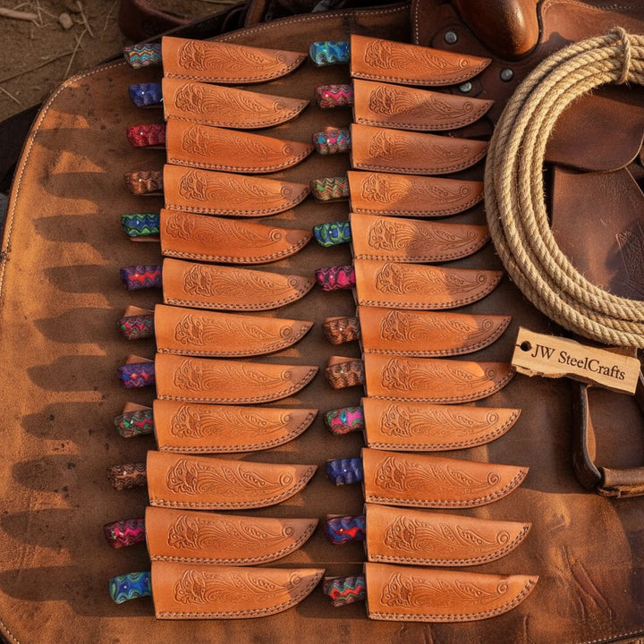 Trailrider Cowboy Blade 7" Handmade Damascus Multicolor Resin Handle