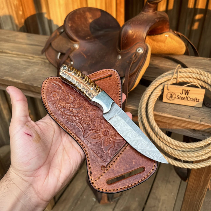 Wildgrain Bushcraft Knife 8" Handmade Damascus Natural Wood Handle
