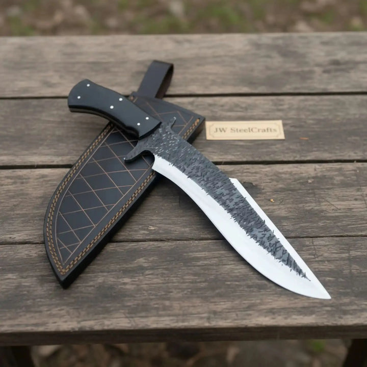 Handmade Carbon Steel Clip Point Bowie Knife with Black Micarta Handle