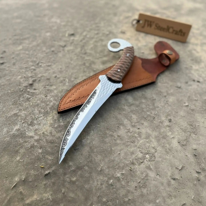 Indonesian Karambit Knife Recurve Blade acid etched Outdoor Utility