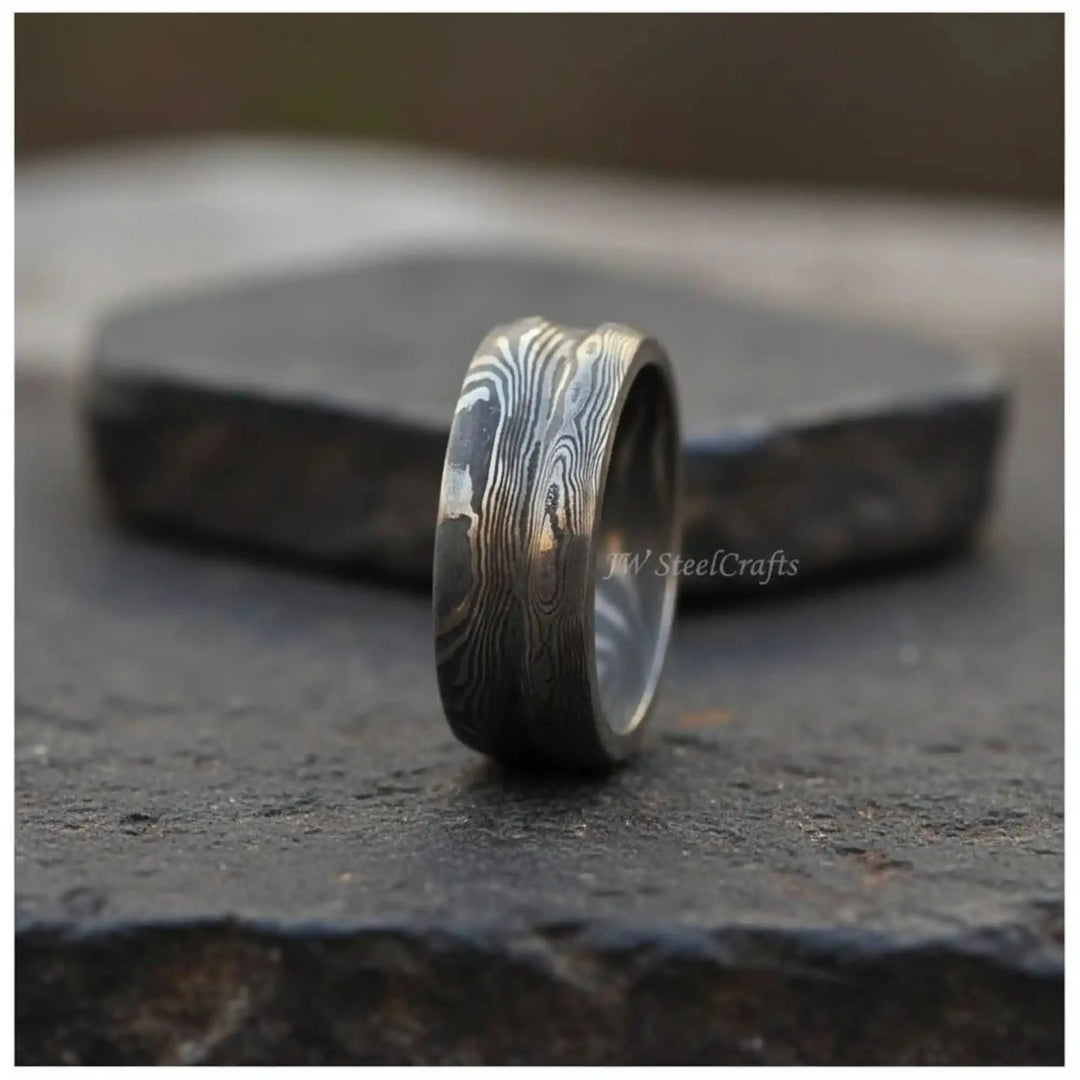 Handmade Damascus Steel Ring | Unisex Wedding Band Available in All Sizes