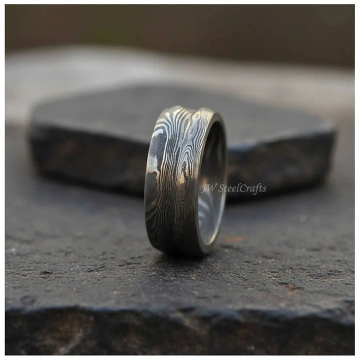 Handmade Damascus Steel Ring | Unisex Wedding Band Available in All Sizes