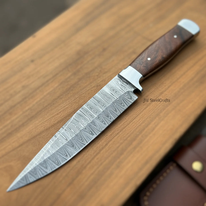 European Carving Knife Damascus Blade Wooden Handle Fixed Blade Tool