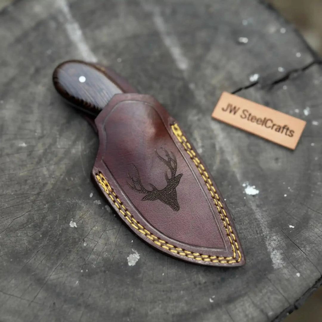 Backwoods Guthook Skinner Knife 6” – Handmade Full Tang Hunting Blade with Hardwood Handle &amp; Leather Sheath