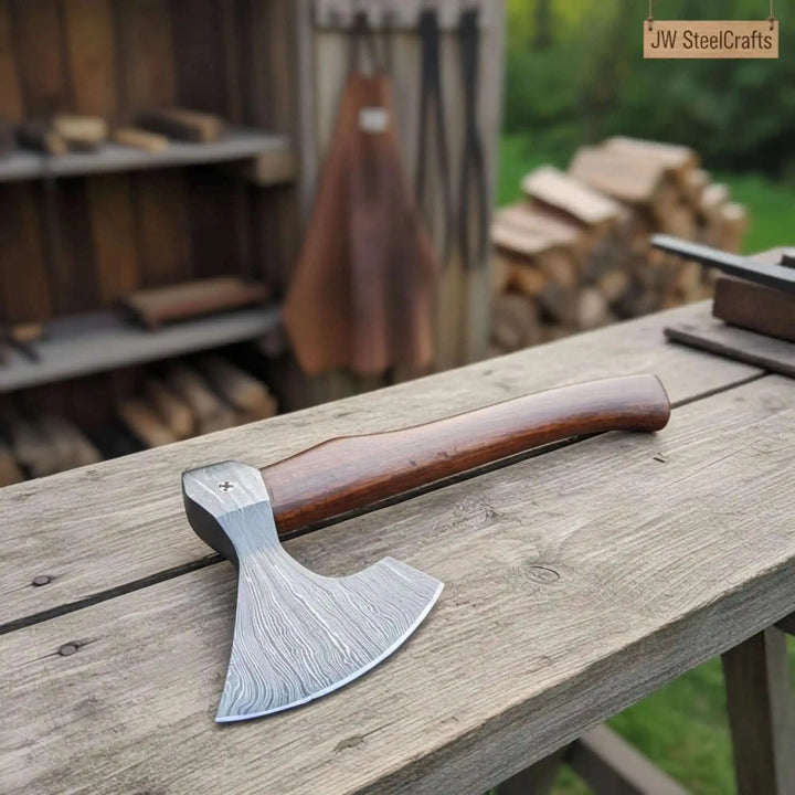 Field Ready Camping Axe, Artisan Pattern Steel Blade, Balanced Wood Handle handmade Handmade Axe 