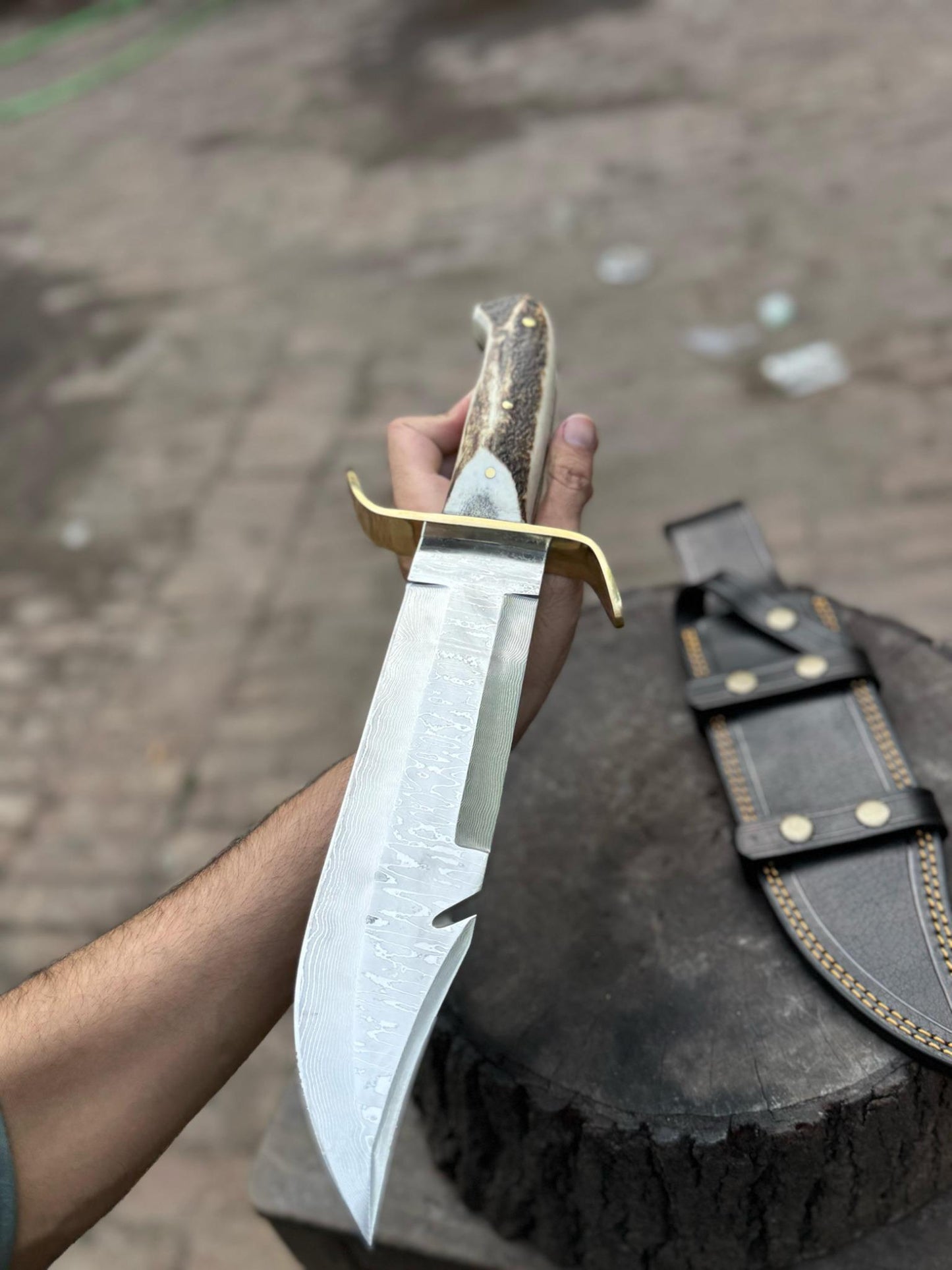 Custom Stainless Damascus Bowie Knife – Handmade Engraved Hunting Blade | Personalized Gift for Him, Outdoor Survival & Collectible Knife