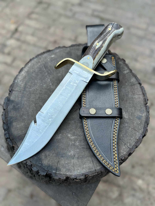 Custom Stainless Damascus Bowie Knife – Handmade Engraved Hunting Blade | Personalized Gift for Him, Outdoor Survival & Collectible Knife