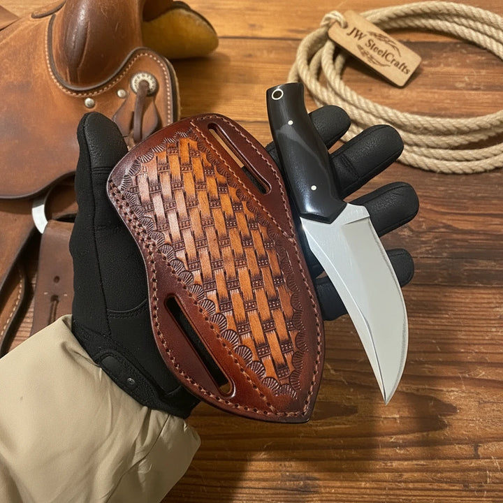 Finger Grip Chopper Knife 9.5" Premium Damascus with Micarta Handle