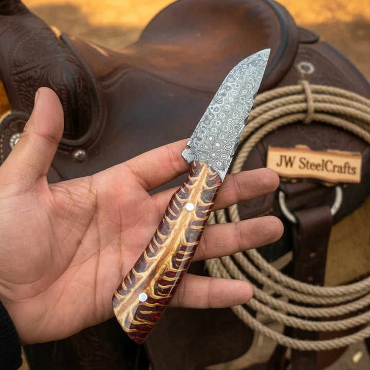 Corral Ridge Cowboy Blade 9” Handmade Damascus Stag Bone