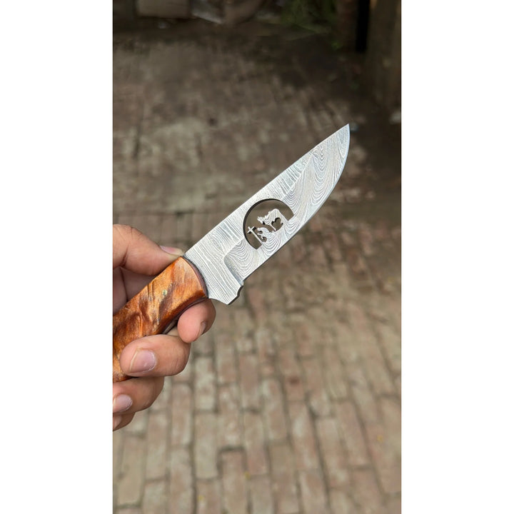 Dualwood Camp Knife 7" Handmade Pakka and Olive Wood Damascus Handle