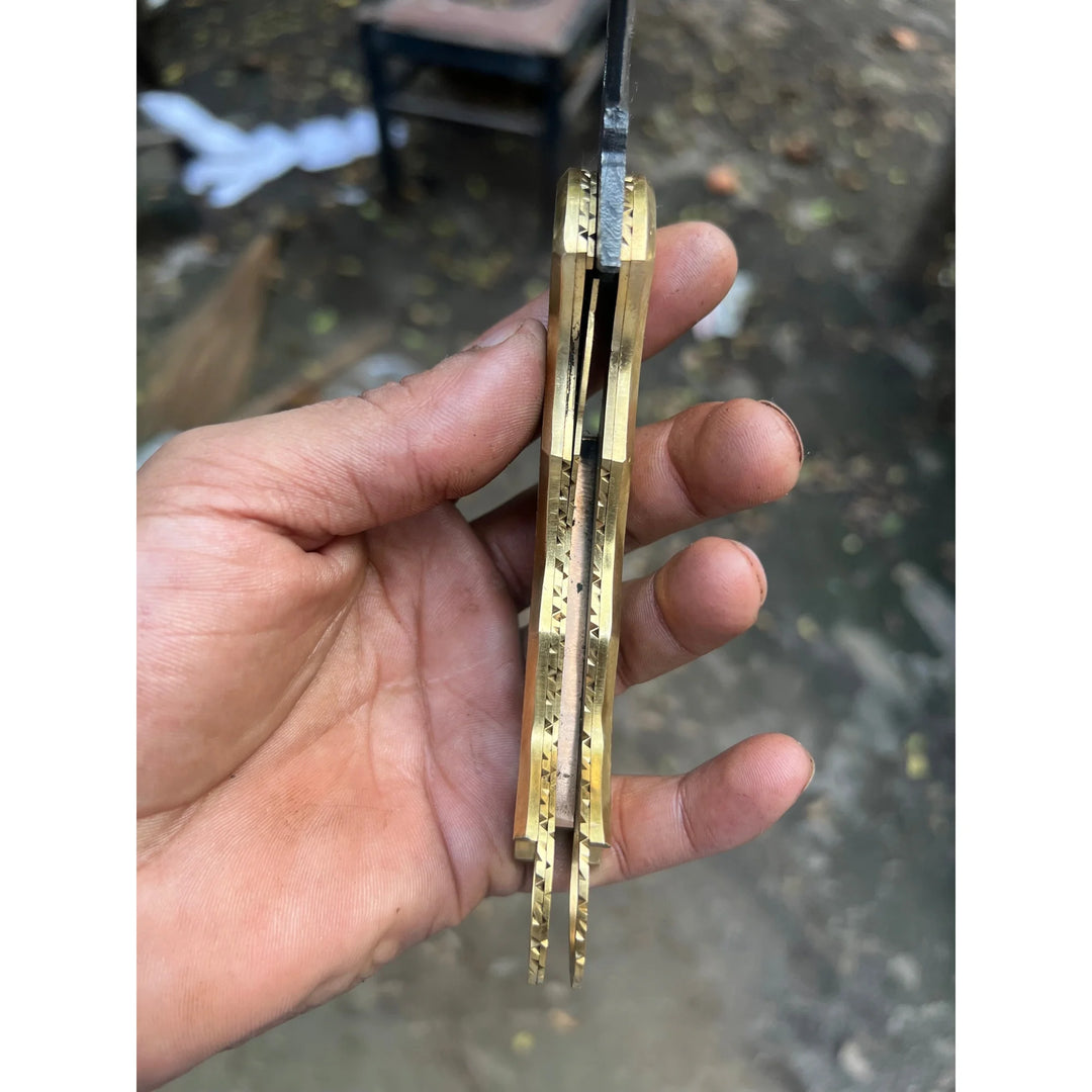 Goldtalon Ring Folder Knife 6" Handmade Brass Handle Finger Ring | JW Steelcrafts
