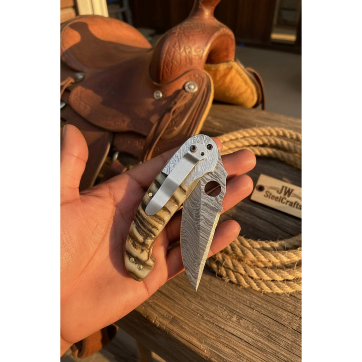 Talonclaw Damascus Folder Knife 7" Handmade Paracord Wrapped Liner Lock