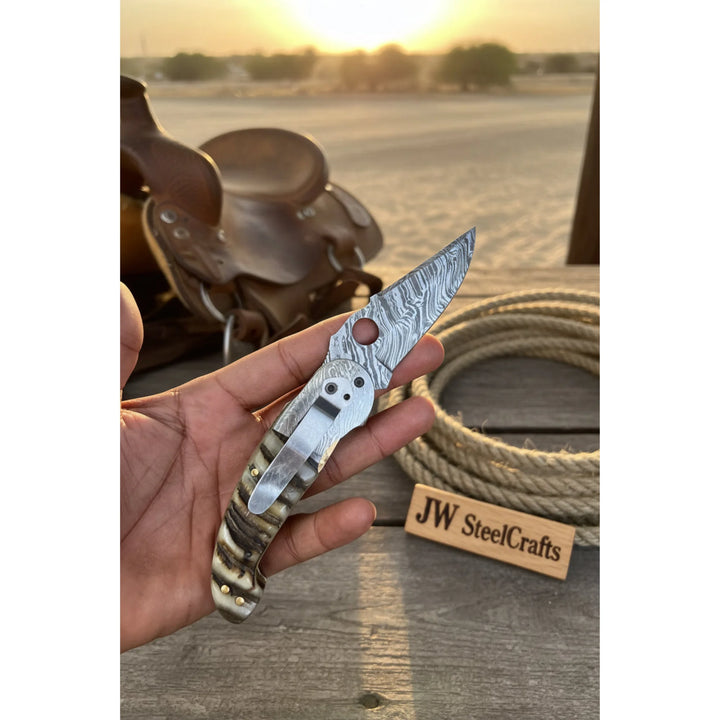 Talonclaw Damascus Folder Knife 7" Handmade Paracord Wrapped Liner Lock