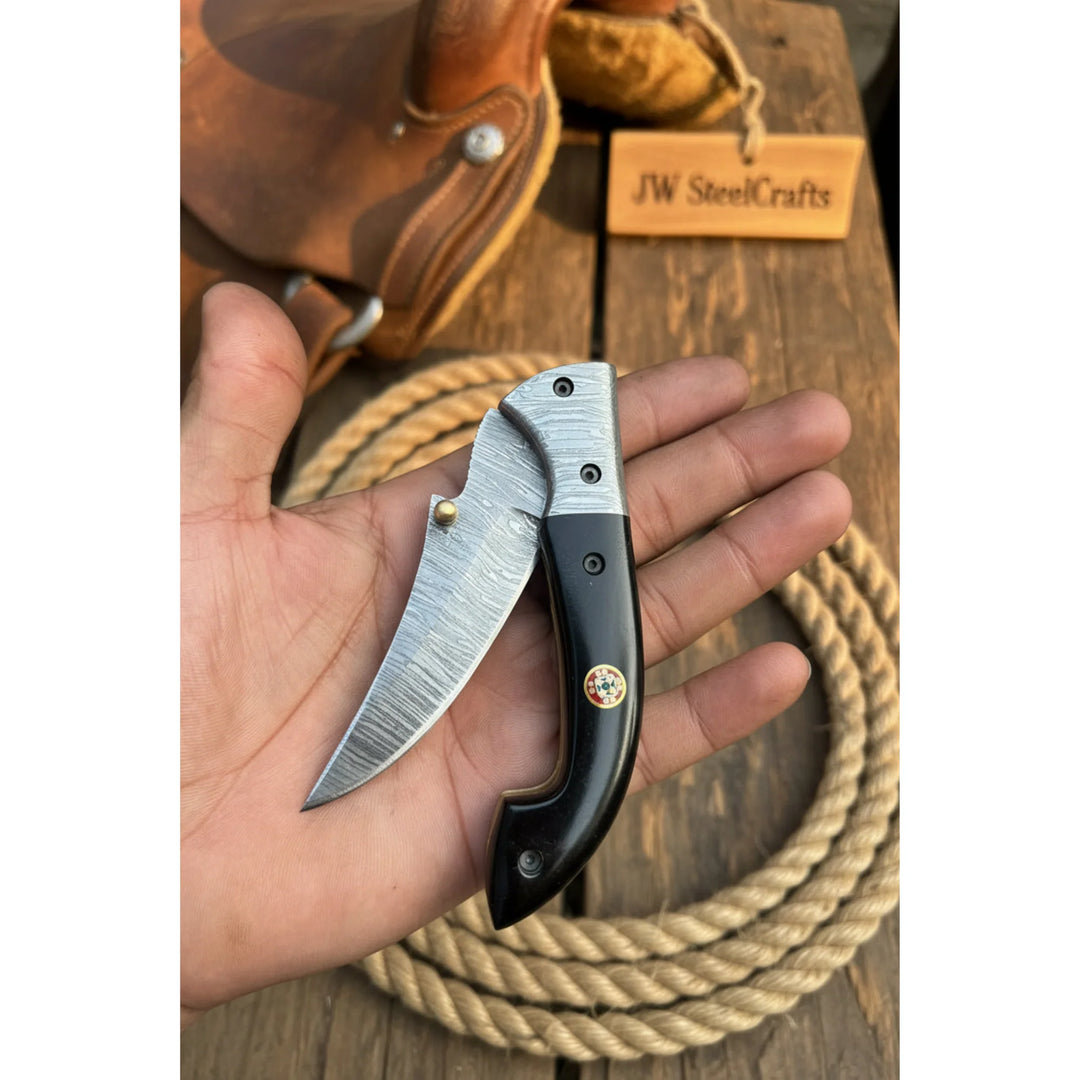 Blackhawk Skinner Folder Knife 8" Handmade Damascus Buffalo Horn Handle