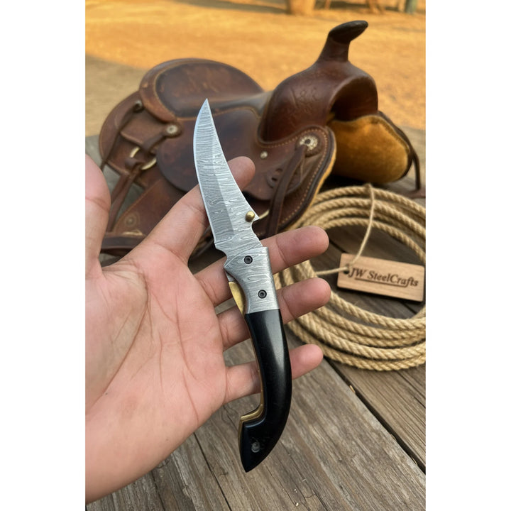 Blackhawk Skinner Folder Knife 8" Handmade Damascus Buffalo Horn Handle