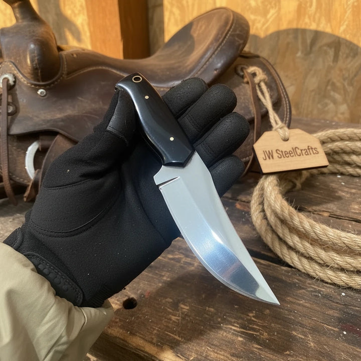Finger Grip Chopper Knife 9.5" Premium Damascus with Micarta Handle