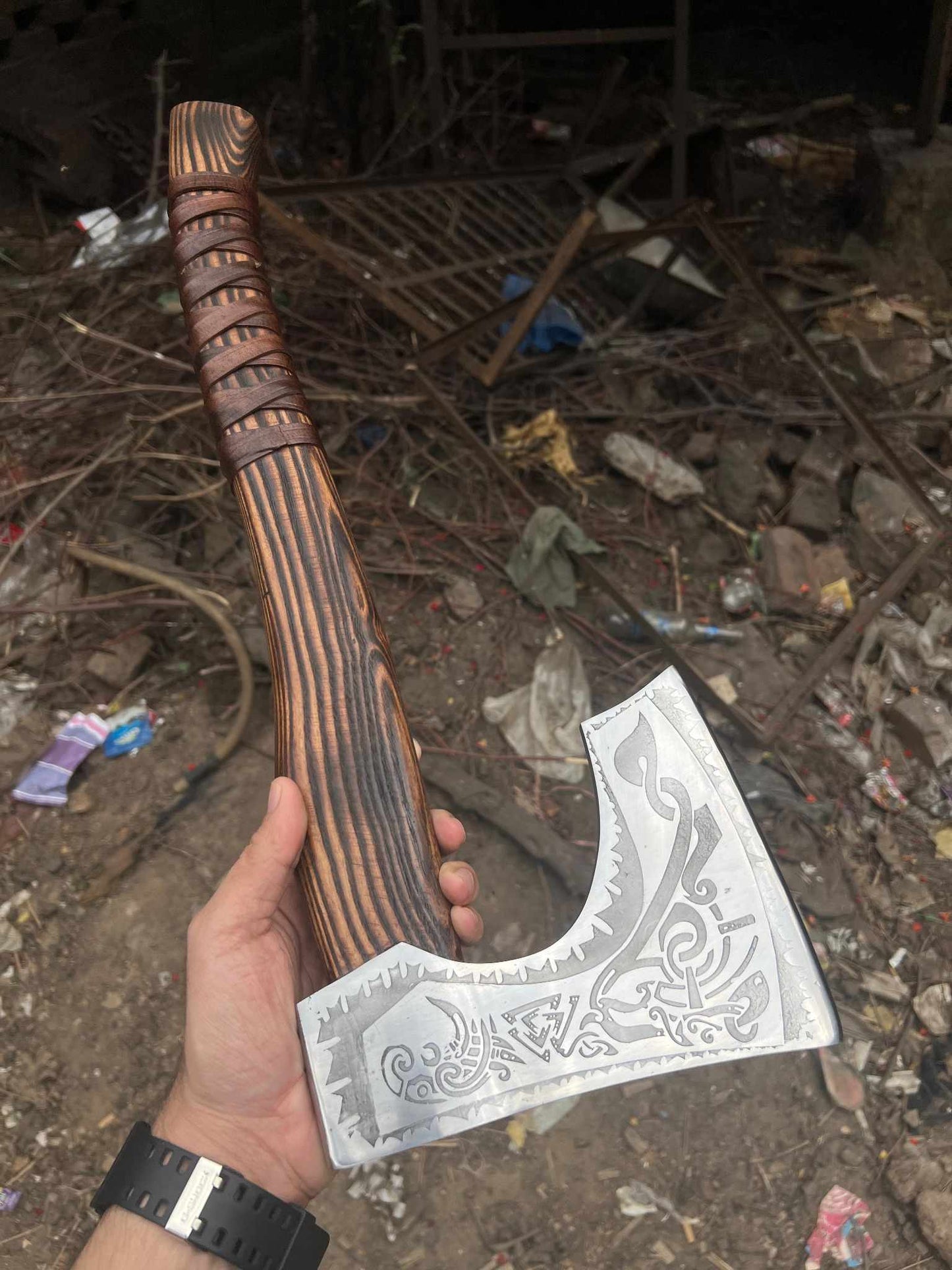 Personalized Viking Bearded Axe – Hand-Forged High Carbon Steel Battle Axe with Ash Wood Handle & Leather Sheath | Engraved Collectible Gift for Him, Groomsmen, Father’s Day