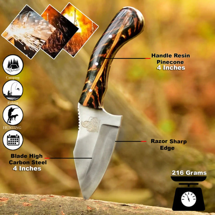 Acid Washed Stainless Steel Hunting Knife – Pinecone Handle | Outdoor &amp; Camping Knife handmade Hunting Knife by JW SteelCrafts