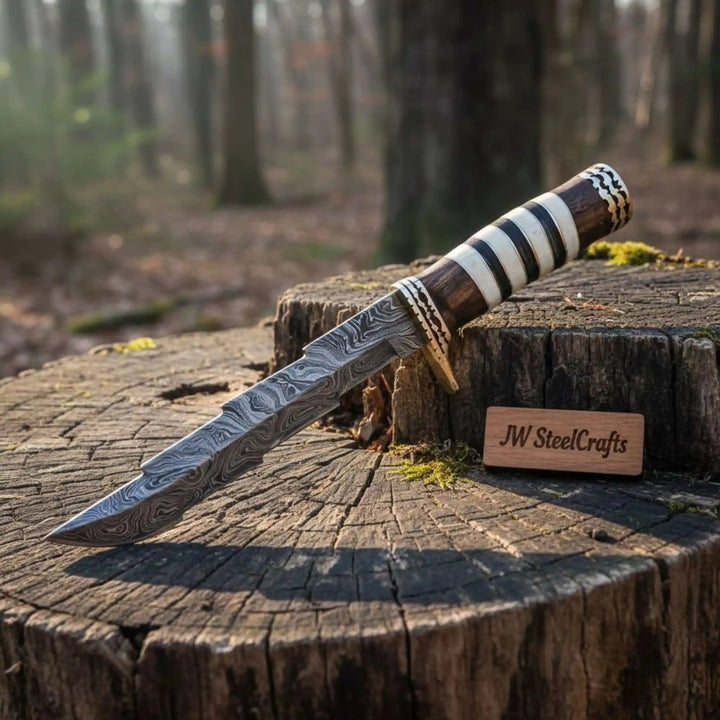 American Clip Point Bowie Knife Damascus Steel Stacked Bone Wood Handle JW SteelCrafts handmade Clip Point Bowie Knives by JW SteelCrafts